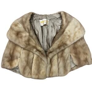 Vintage 70’s Mink Stole Fur Cape Coat Shawl Brown Tan Retro Bernard Held USA